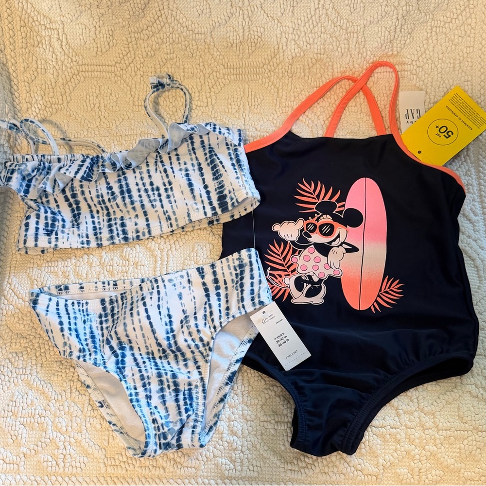 GAP Kids Minnie Mouse swimsuit Size 4T and Two Piece Ruffle Both New with Tags